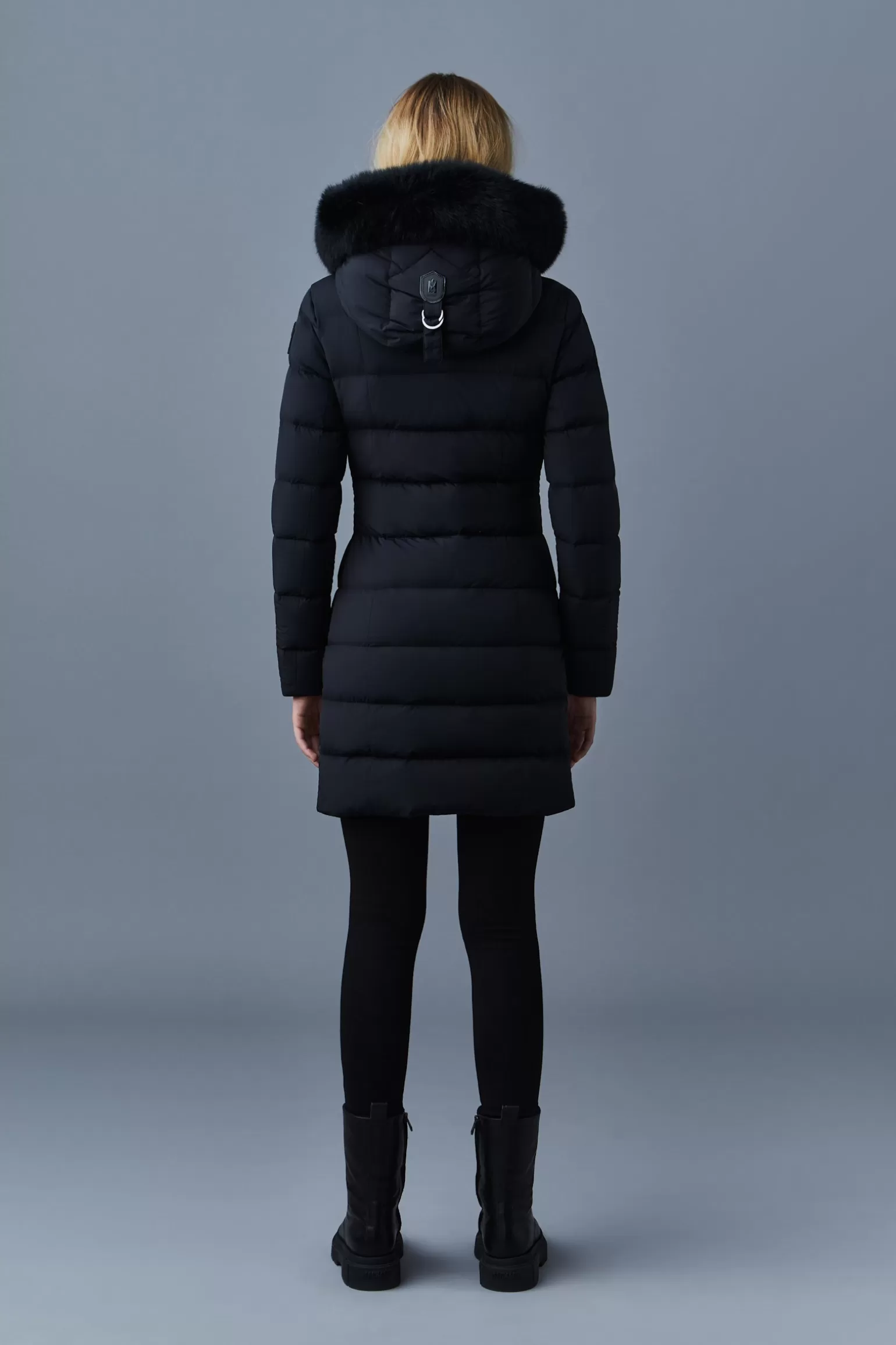 Mackage CALLA Agile-360 stretch light down coat with blue fox fur collar Black Fashion