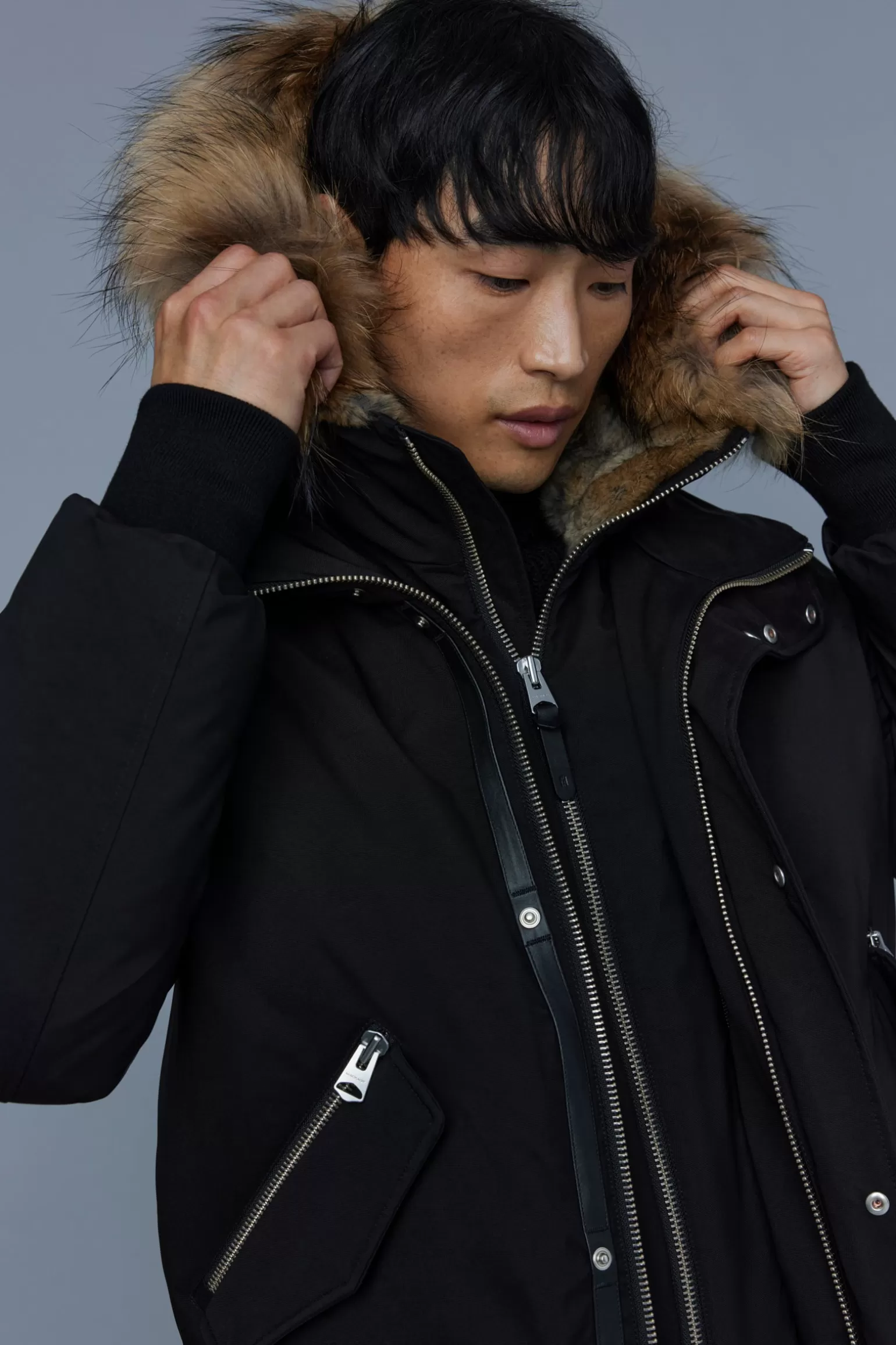 Mackage DIXON 2-in-1 Nordic Tech down bomber with natural fur Black Outlet
