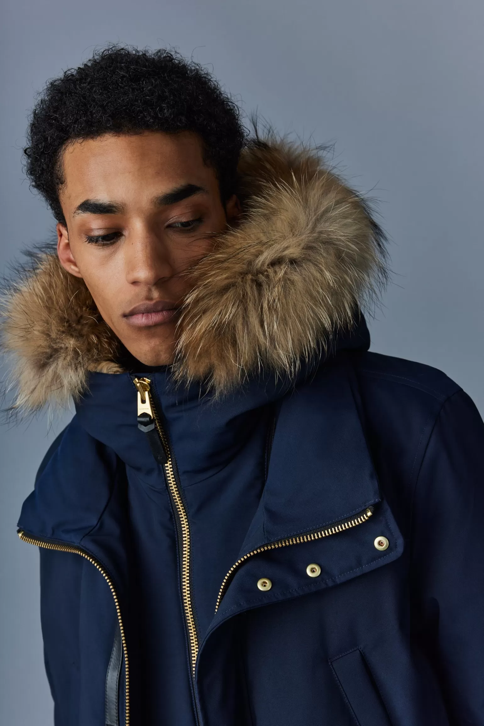 Mackage EDWARD 2-in-1 down parka with hooded bib and natural fur for men Navy Sale