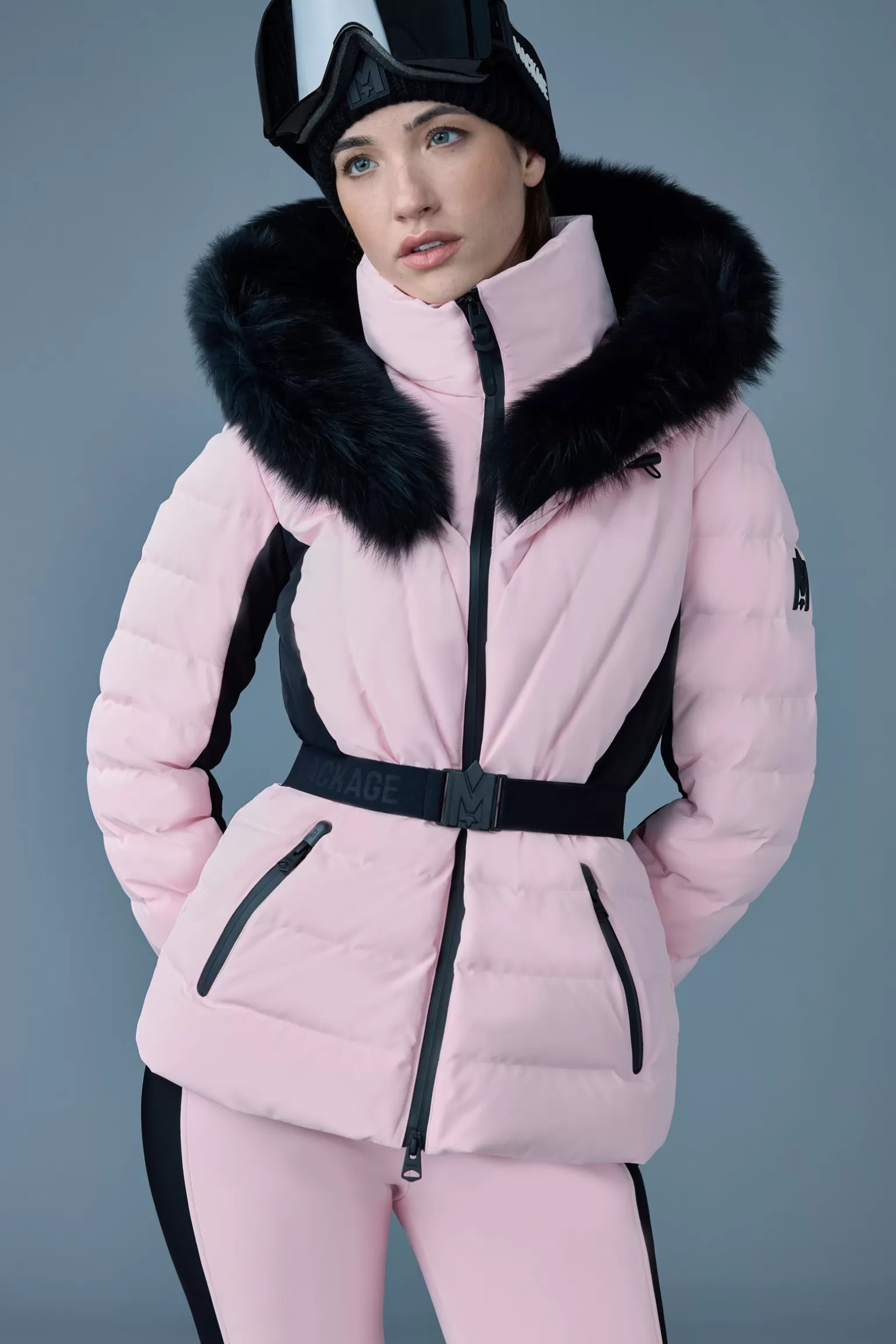 Mackage ELITA Down ski jacket with removable blue fox fur trim Milkshake Outlet