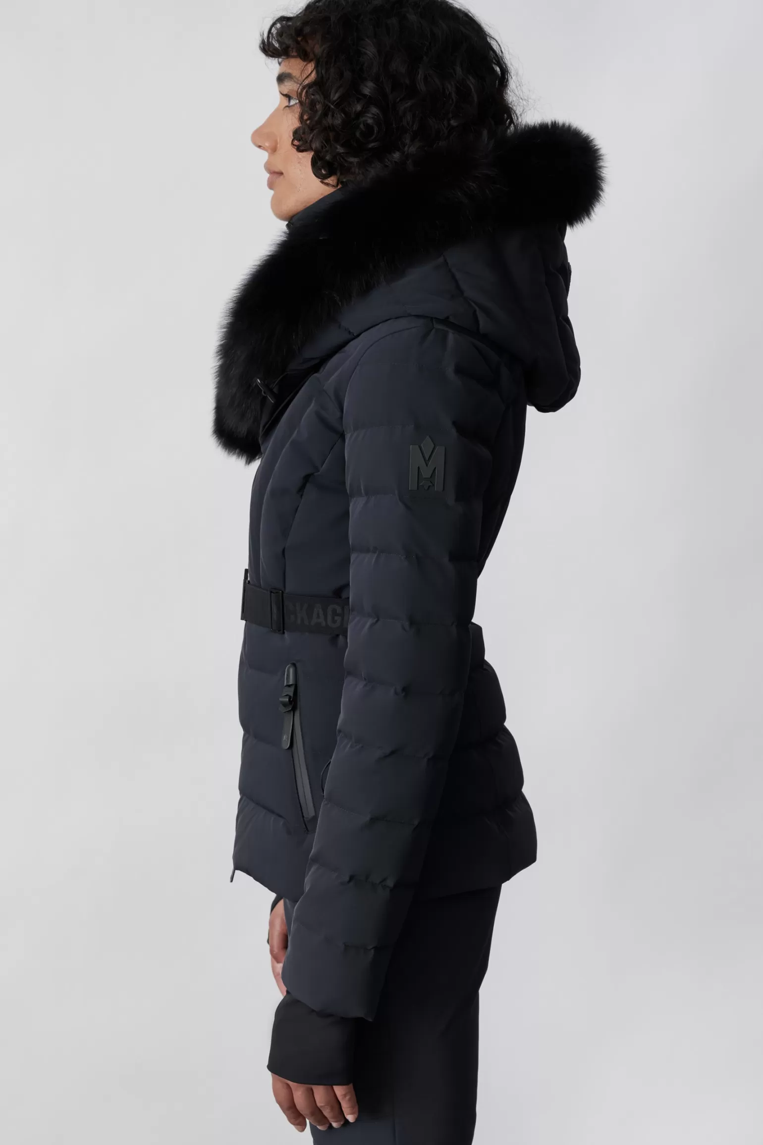 Mackage ELITA Down ski jacket with removable blue fox fur trim Black New