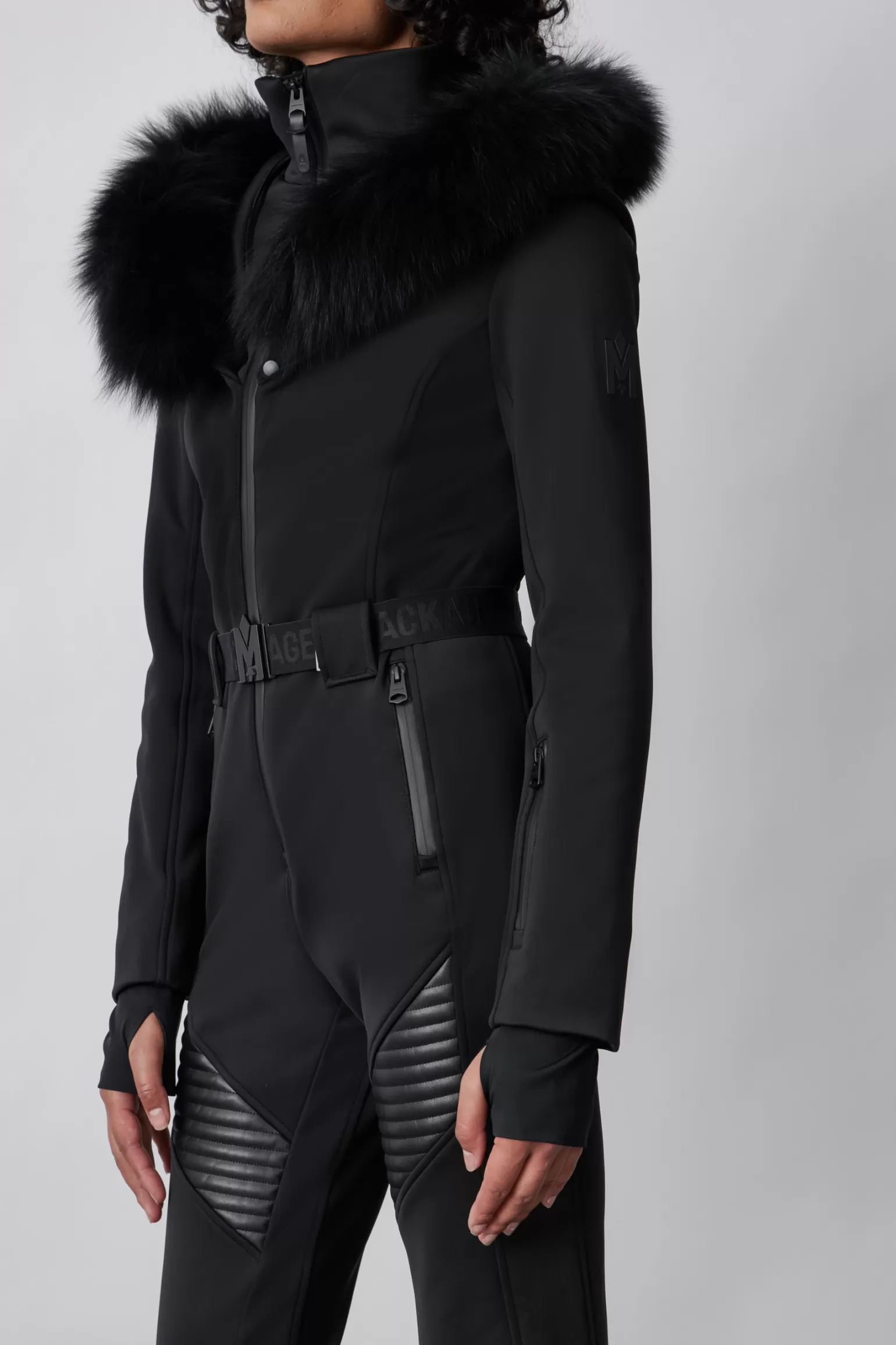 Mackage ELLE-Z Techno fleece ski suit with removable hood and fur trim Black Shop