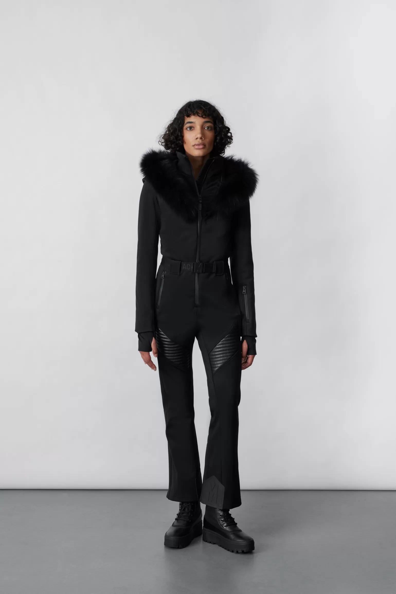 Mackage ELLE-Z Techno fleece ski suit with removable hood and fur trim Black Shop