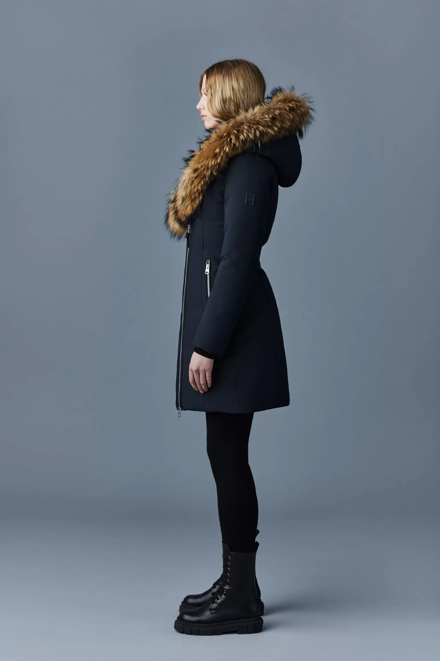 Mackage TRISH Powder Touch down coat with natural fur Signature Collar Black Clearance